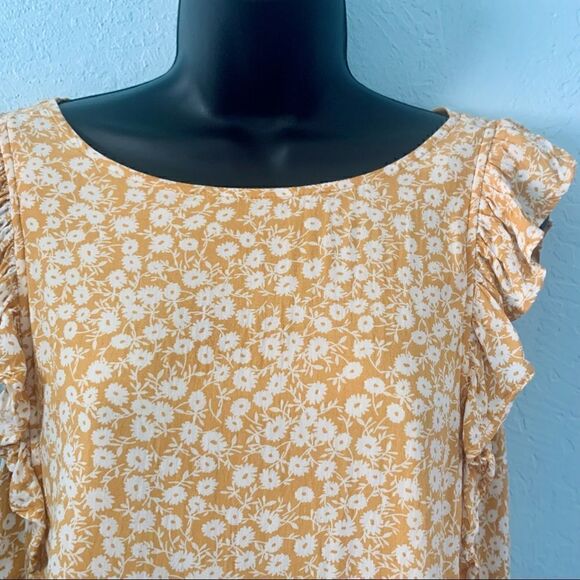 Ivy May Mustard Yellow & White Floral Boho Ruffled Sun Dress Size Small - Picture 3 of 11